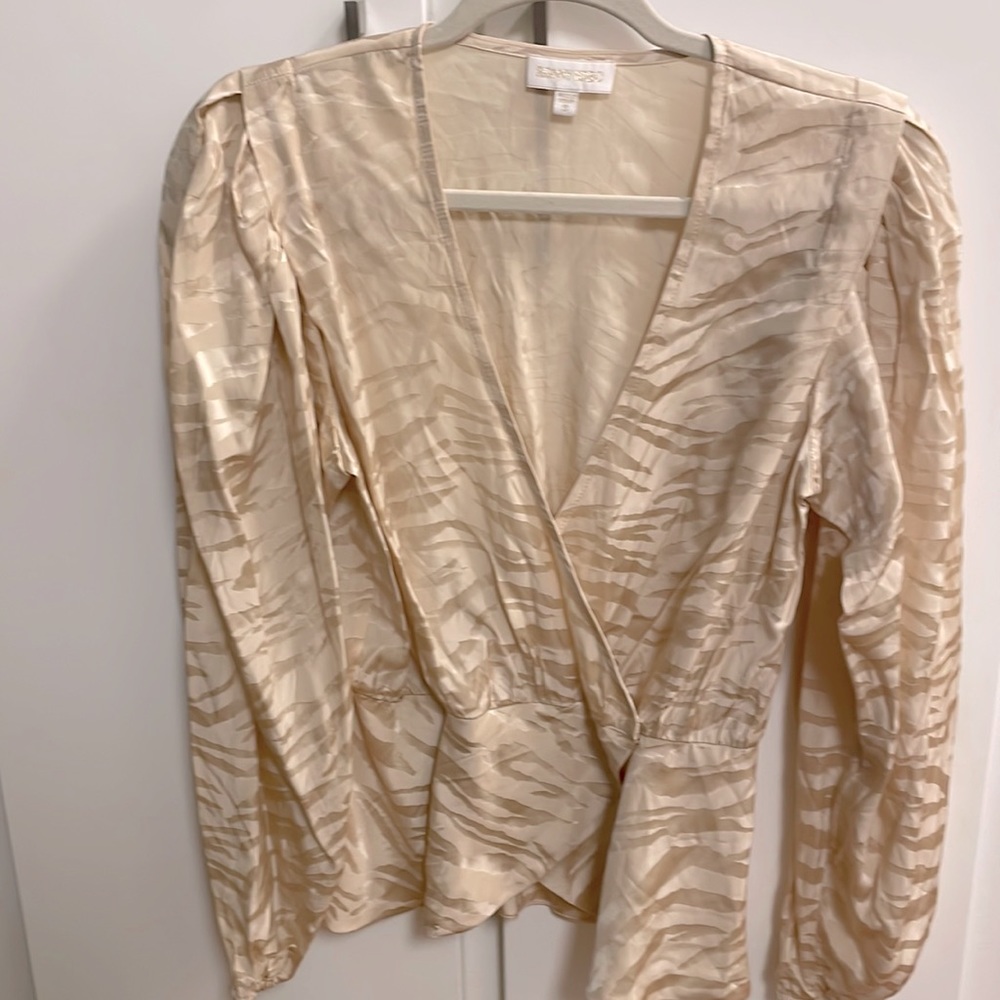 NWOT Ronny Kobo Cream Zebra Print wrap top